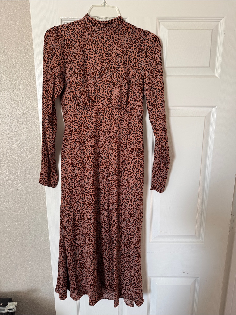 Free People Rust and Black Leopard Print Long Sleeve Midi Dress